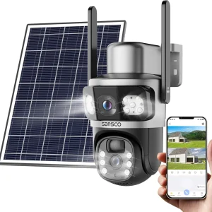 Outdoor Wireless Solar Security Camera with 2K Dual Lens, 360° PTZ, Dual-Band 2.4G & 5G WiFi.