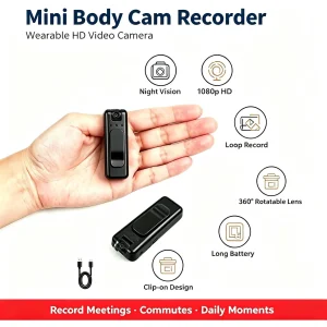 Mini Body Camera 4K HD Wearable Video Recorder, 360° Rotatable Lens, Infrared Night Vision